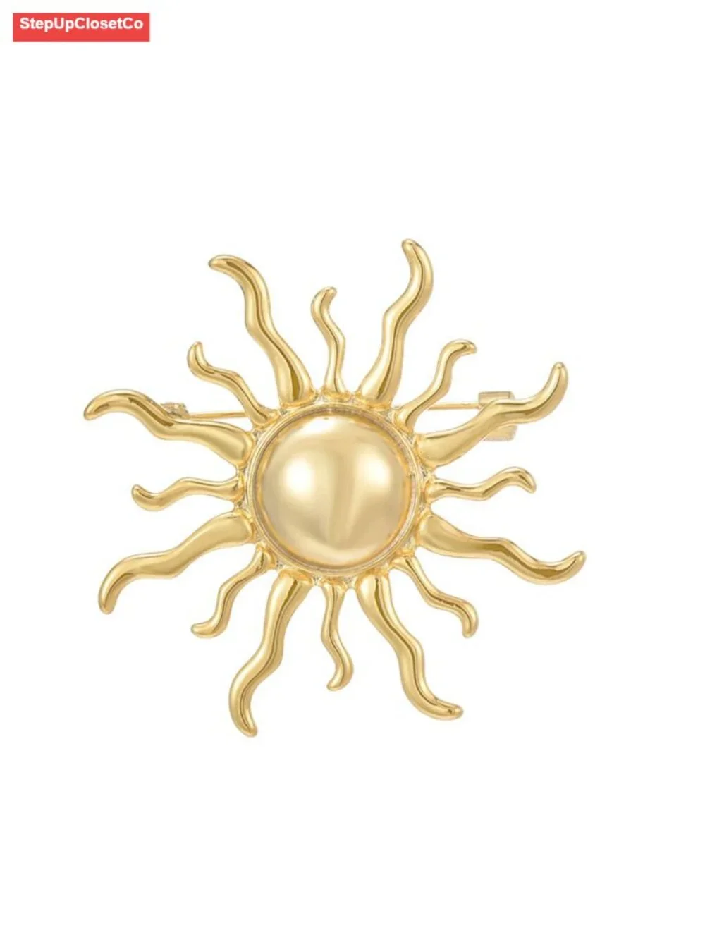 Vintage Gold Sun Brooch Pin Copper Lapel Pin for Blazer Dress Women Men Gift